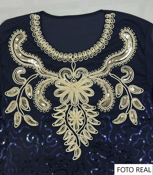 HK090 - Vestido Bordado Elegante Estilo Dubai