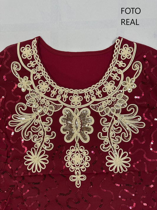 HK346 - Vestido Bordado Elegante Estilo Dubai