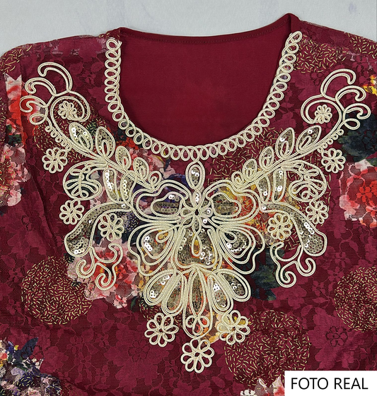 HK368 - Vestido Bordado Elegante Estilo Dubai