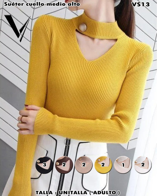 VS13 - Suéter cuello medio alto con botton