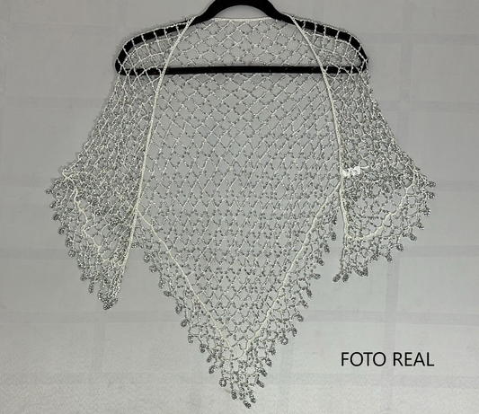 0817-4 - Chal Elegante de Malla con Perlas Doradas