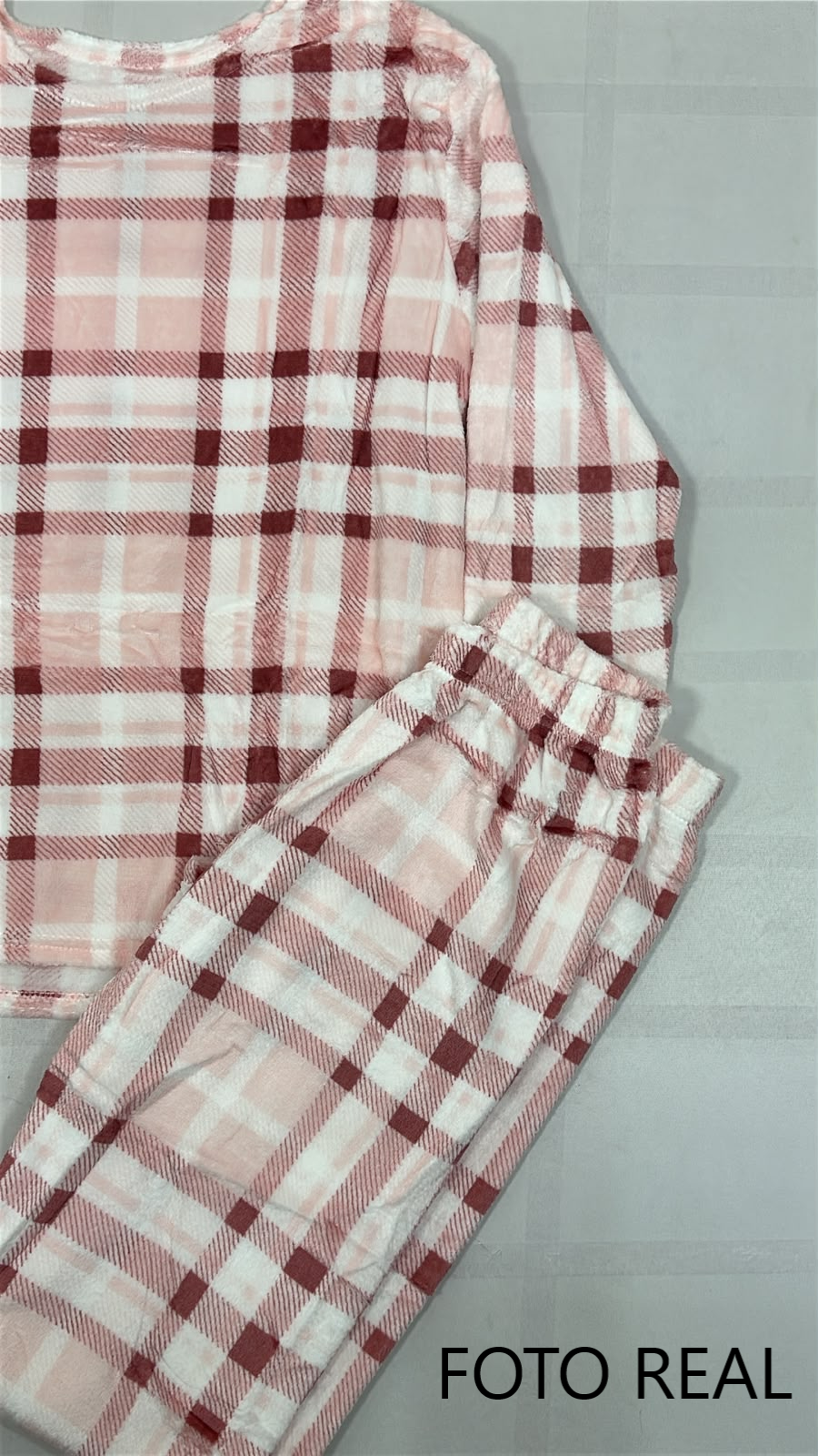 SUVDG - Pijama Polar a Cuadros Talla Grande para Dama