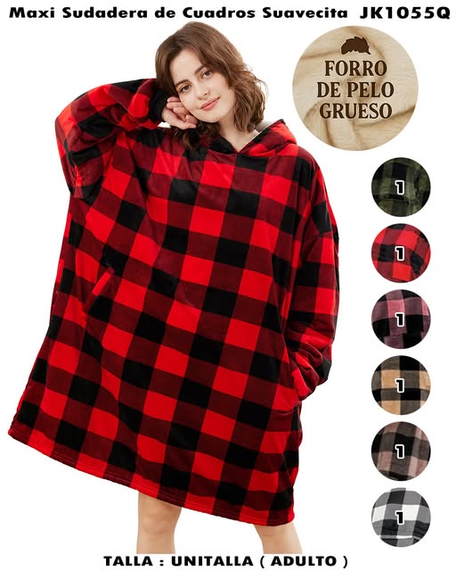 JK1055Q - Maxi Sudadera de Cuadros Suavecita