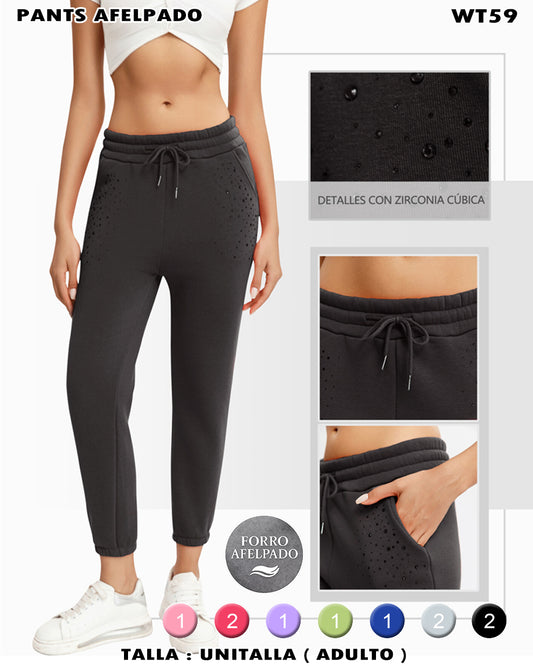 WT59 - Pants Afelpado con Zirconia Cúbica