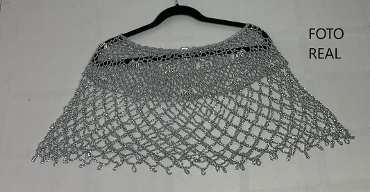 0817-5 - Chal Elegante de Malla con Perlas Doradas