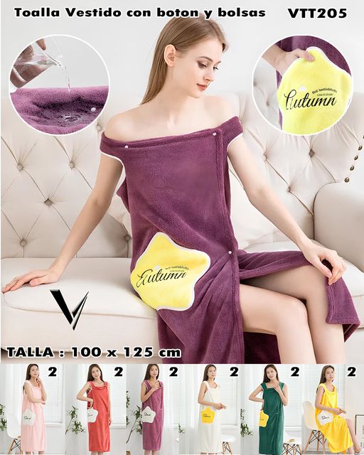 VTT205 - Toalla vestido con boton y bolsas