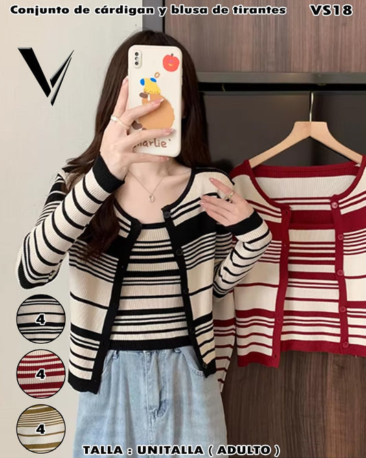 VS18 - Conjunto de cárdigan y blusa de tirantes