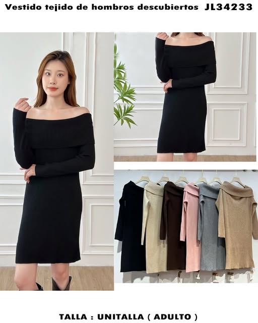 JL34233 - Vestido tejido de hombros descubiertos