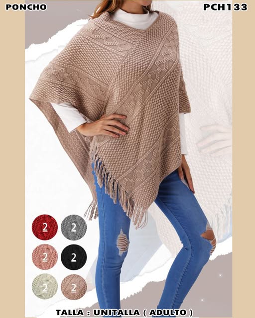 PCH133 - Poncho tejido con diseño trenzado