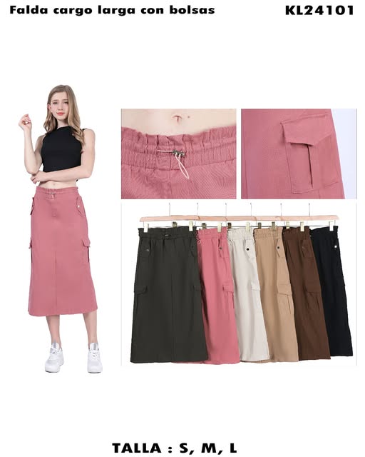 KL24101 - Falda cargo larga con bolsas