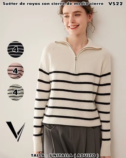 VS22 - Suéter de rayas con medio cierre