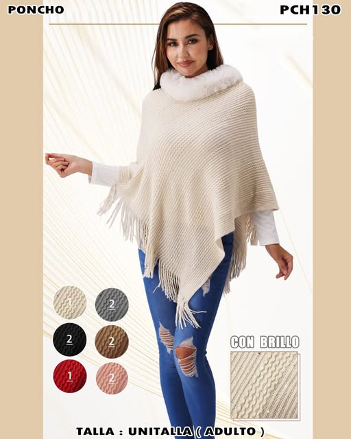 PCH130 - Poncho con cuello de peluche