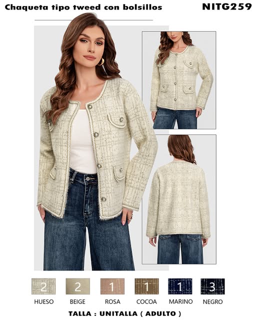 NITG259 - Chaqueta tipo tweed con bolsillos