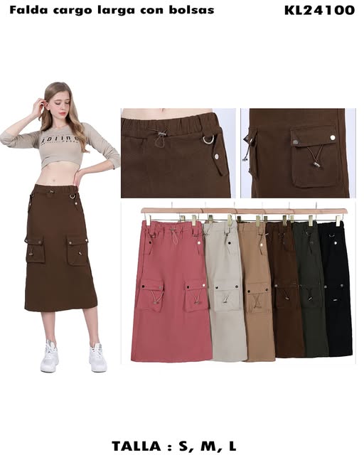 KL24100 - Falda cargo larga con bolsas