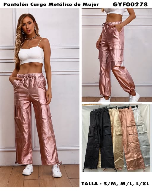 GYF00278 - Pantalón Cargo Metálico de Mujer
