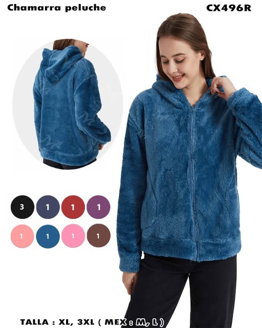 CX496R – Chamarra Peluche Suave con Capucha