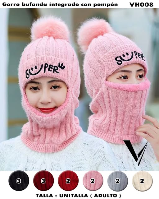 VH008 - Gorro Bufanda Integrado con Pompón