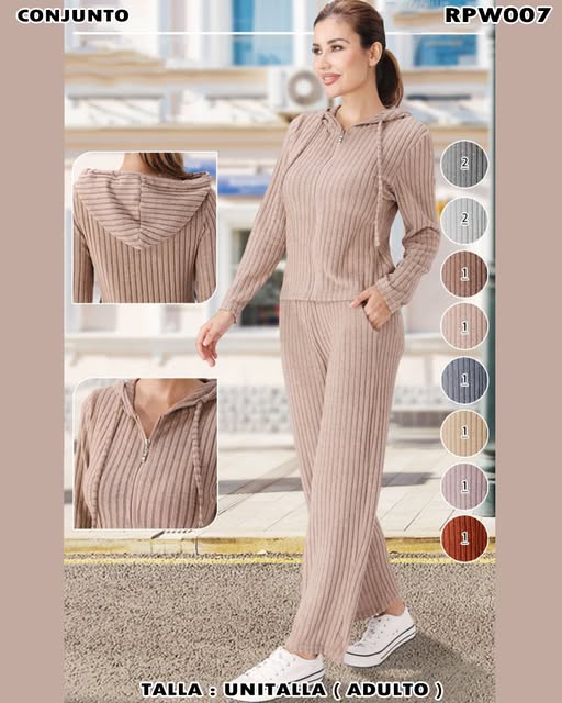 RPW007 - Conjunto de Punto Acanalado con Capucha