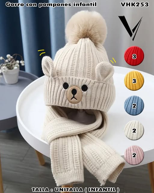 VHK253 - Gorro con Pompón Infantil Osito