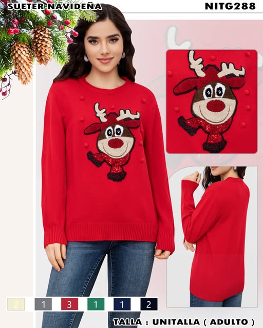 NITG288 - Suéter Navideño con Reno Brillante