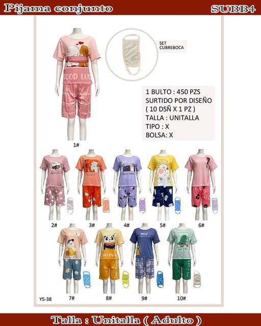 SUBB4/SUBB1 - Pijama conjunto con cubreboca