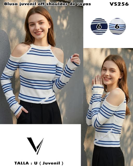VS256 - Blusa off shoulder de rayas juvenil