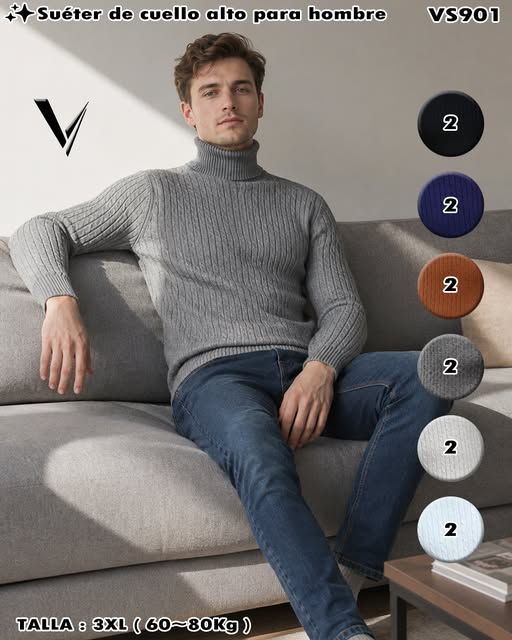 VS901 - Suéter de Cuello Alto para Hombre