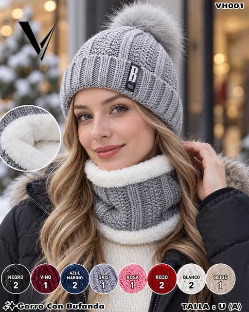 VH001 - Gorro con Bufanda Afelpada