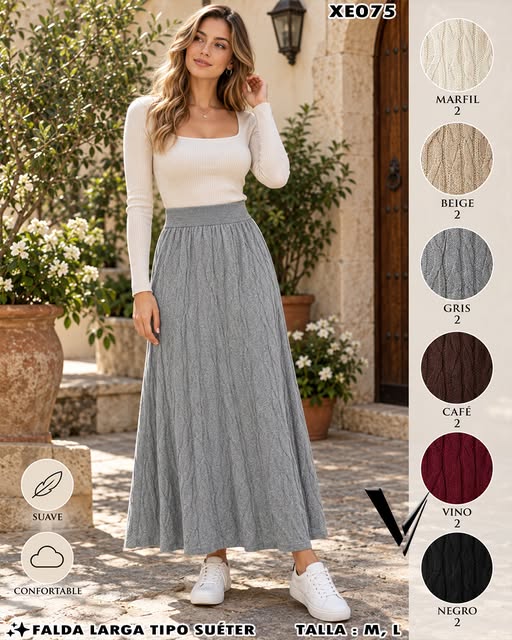 XE075 - Falda Larga Tejida con Diseño de Trenzas