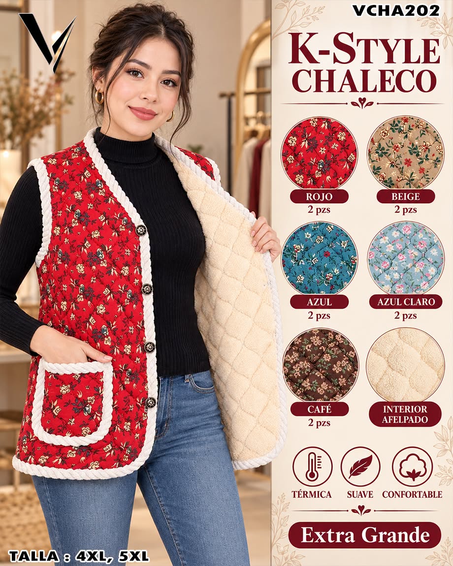 VCHA202 - Chaleco Floral con Interior Afelpado