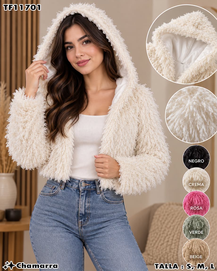 TF11701 - Chamarra Peluche con Capucha para Mujer