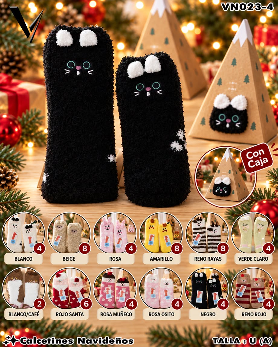 VN023-4 - Calcetines Navideños Afelpados con Caja