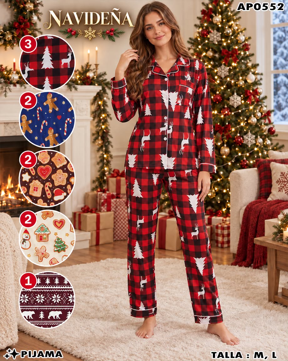AP0552 - Pijama Navideña de 2 Piezas para Dama