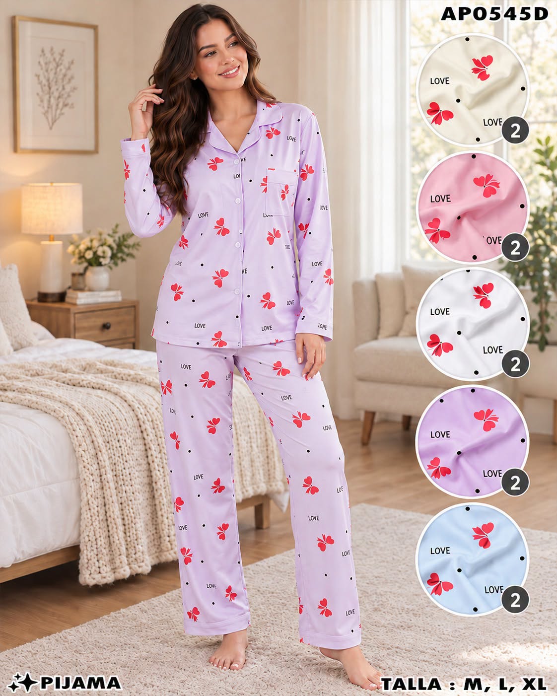 AP0545D - Pijama de 2 Piezas para Dama con Estampado LOVE