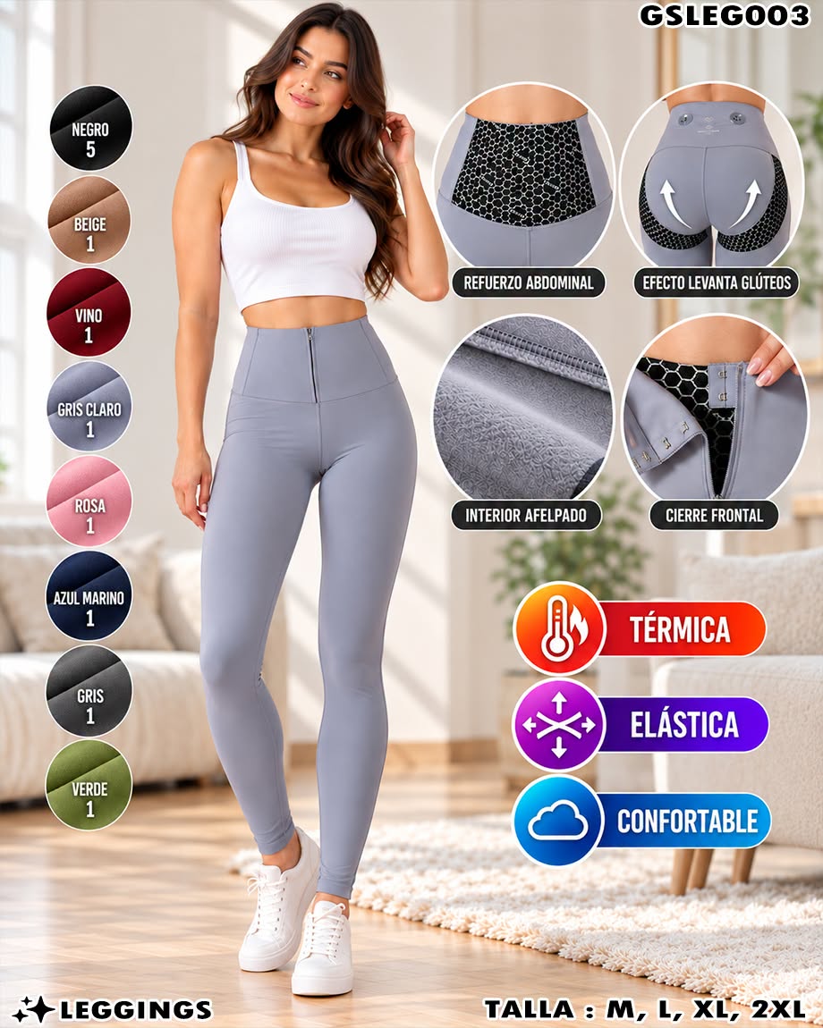 GSLEG003 - Leggings Térmicos de Cintura Alta con Refuerzo Abdominal y Efecto Levanta Glúteos
