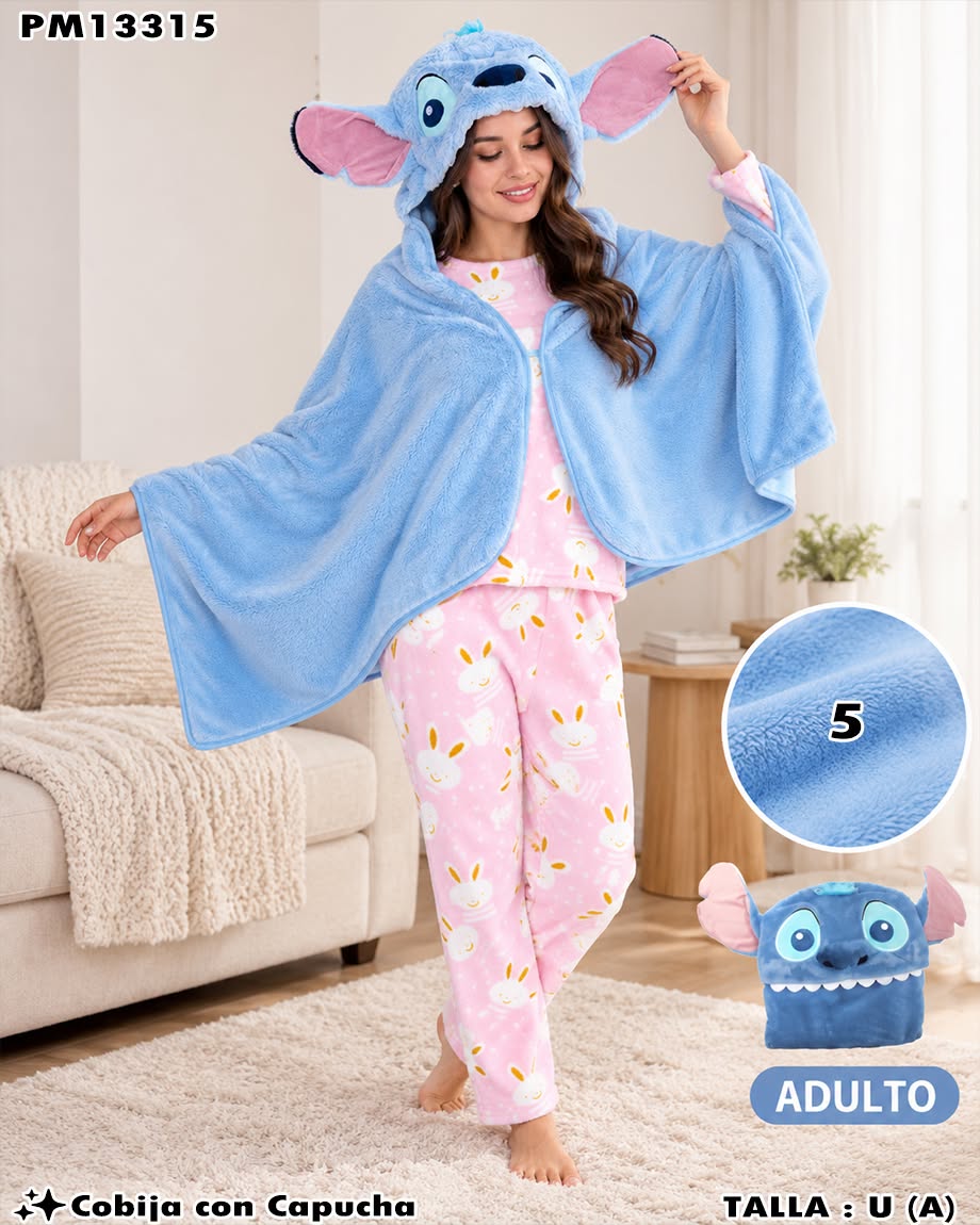 PM13315 - Cobija con Capucha de Stitch para Adulto