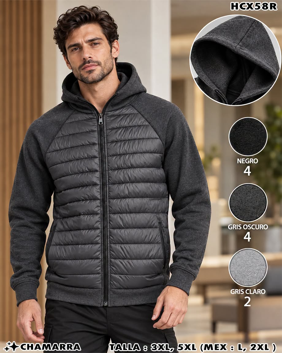 HCX58R - Chamarra Acolchada con Capucha para Hombre