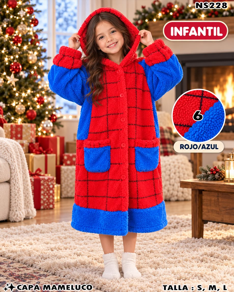 NS228 - Capa Mameluco Infantil de Spider-Man con Gorro