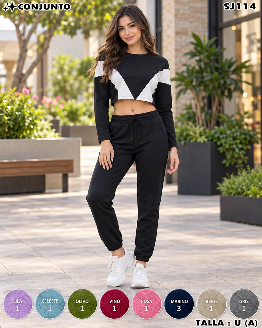 SJ114 - Conjunto Deportivo de Blusa Corta y Pants Jogger para Dama
