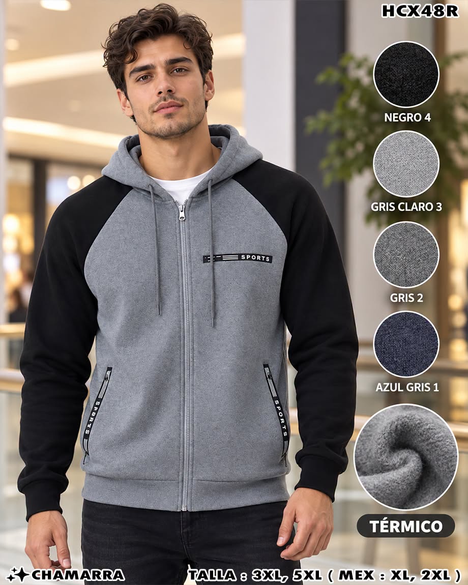 HCX48R - Chamarra Térmica de Caballero Bicolor con Capucha