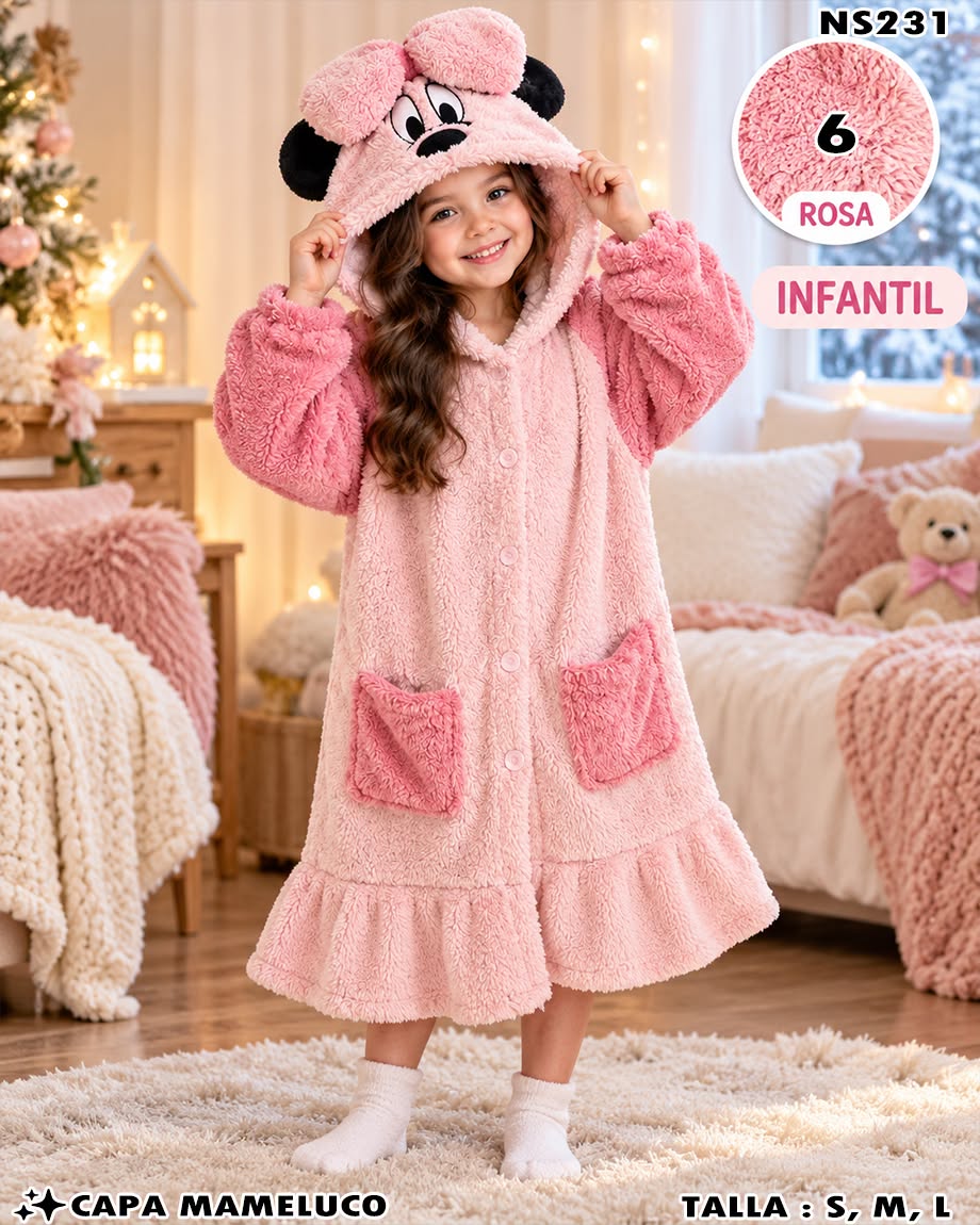 NS231 - Capa Mameluco Infantil de Minnie con Gorro