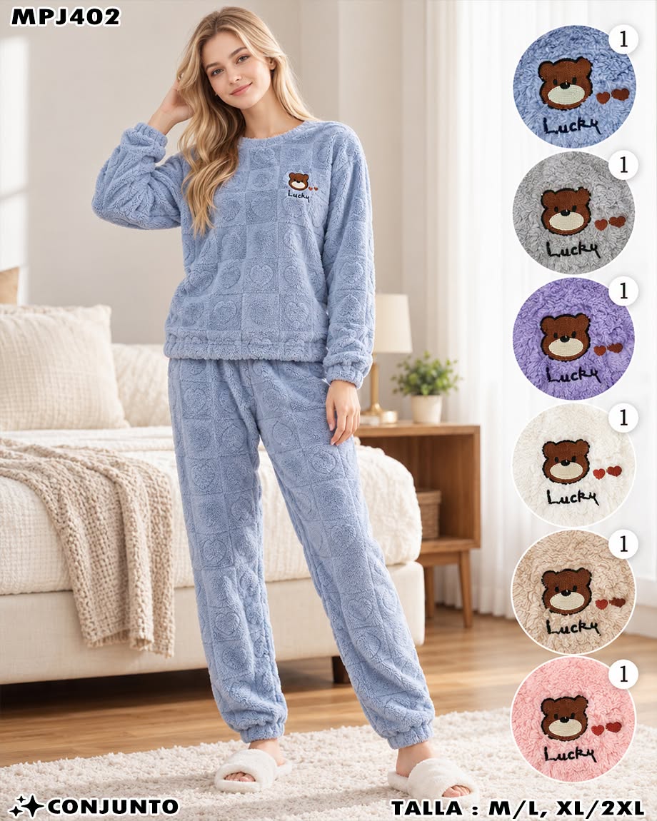 MPJ402 - Conjunto de Pijama de Peluche con Osito