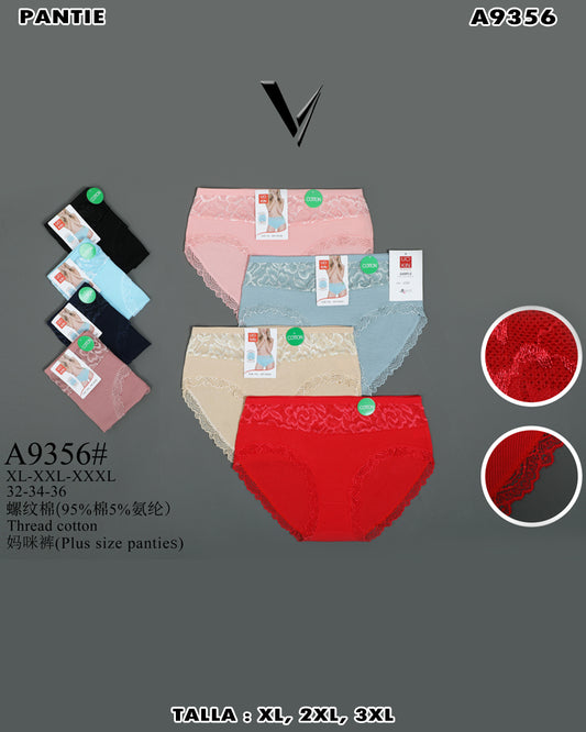 A9356 - Pantie plus size de algodón con encaje