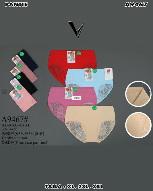 A9467 - Pantie plus size de algodón con encaje