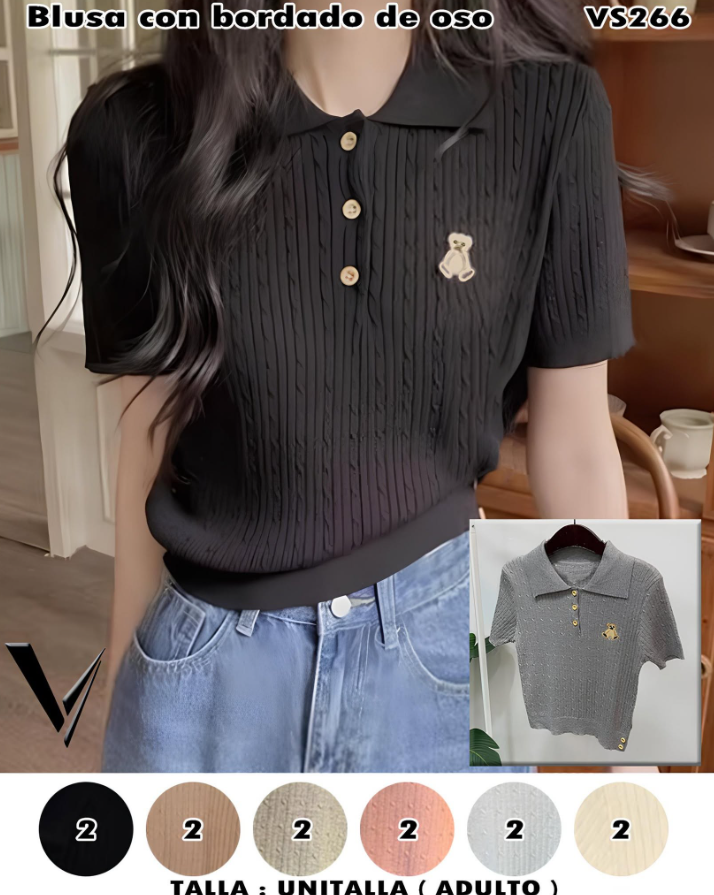 VS266 - Blusa con bordado de oso