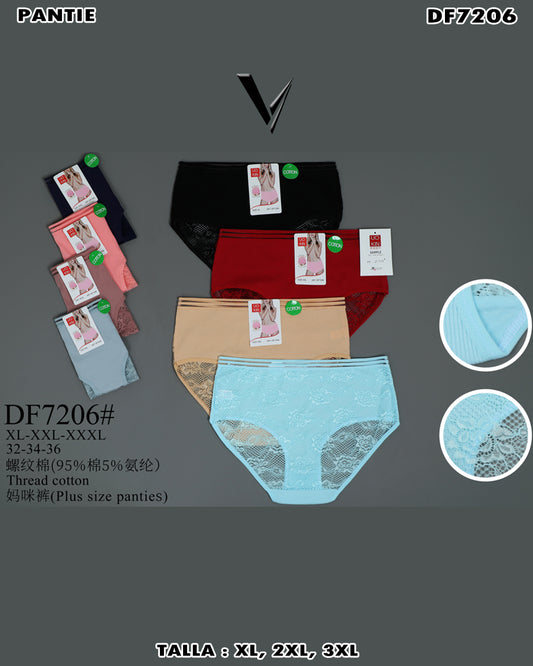 DF7206 - Pantie plus size de algodón con encaje