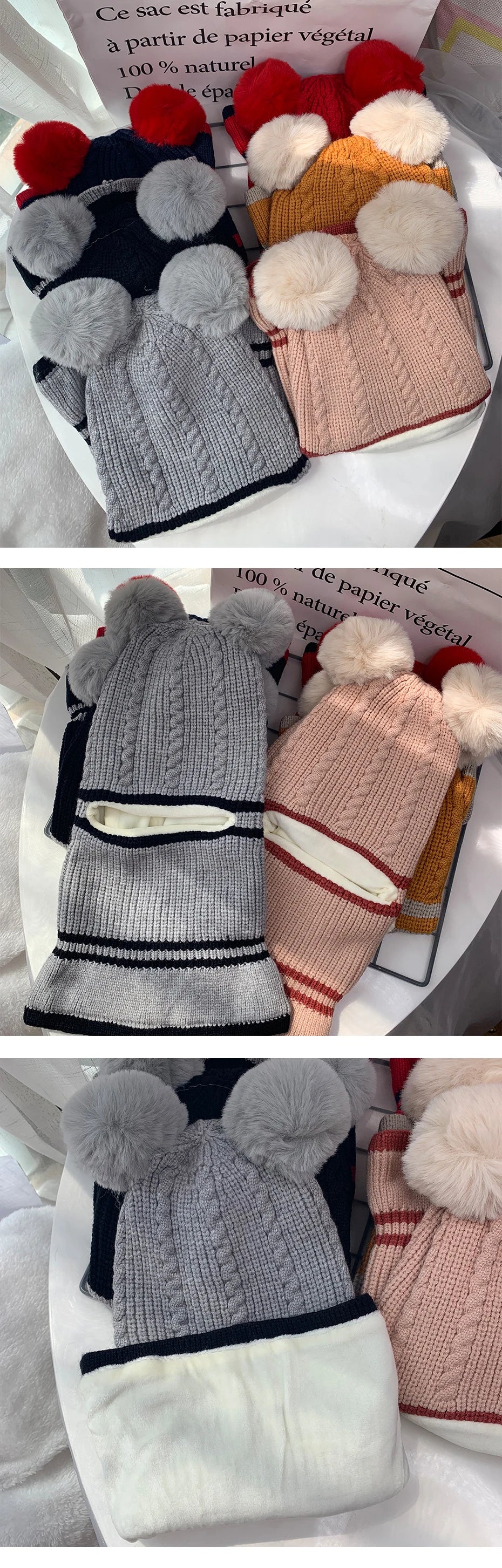 VHK251 - Gorro Bufanda Infantil con Pompones