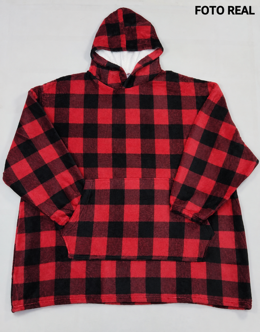 EK8519 - Maxi Sudadera a Cuadros con Capucha