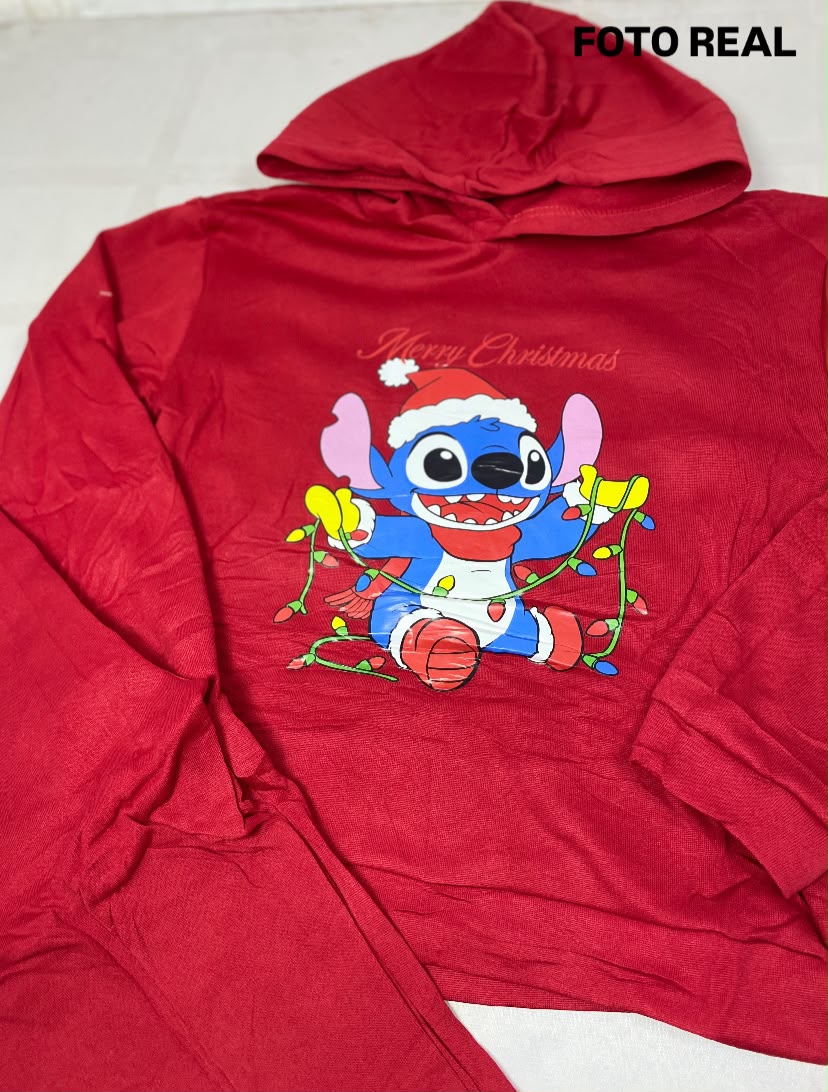 D2919 - Conjunto Navideño Infantil Térmico con Capucha y Estampado de Stitch