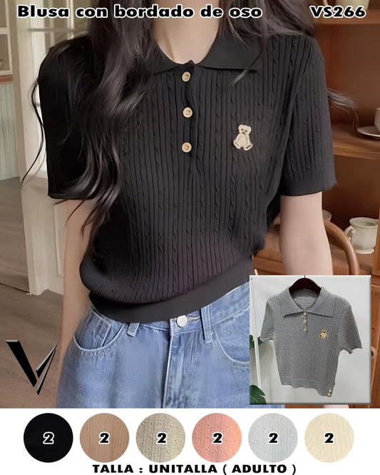VS266 - Blusa con bordado de oso